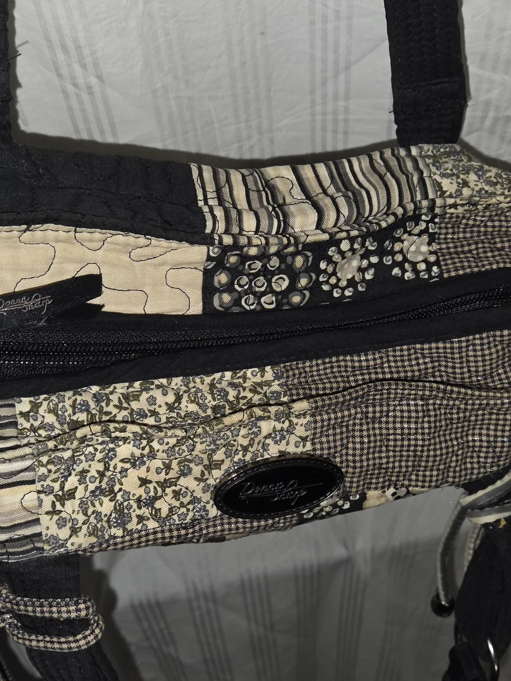 Donna Sharp Patchwork Quilted Shoulder Tote Bag - Black & Cream